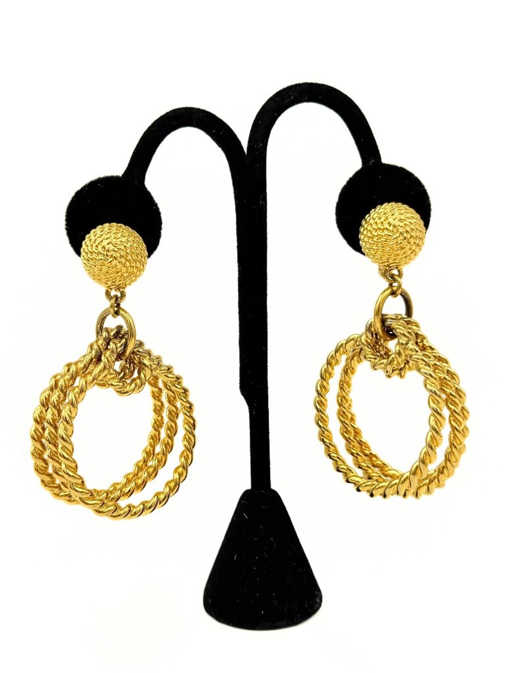 Monet Designer High End Braided Three(3) Tiered Rope Hoop Dangle Clip Earrings